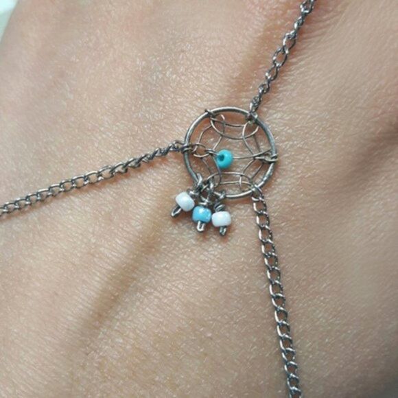 Hand Jewelry Silver Chain Turquoise Dreamcatcher DreamCatcher Ring Bracelet b44 - Picture 3 of 7